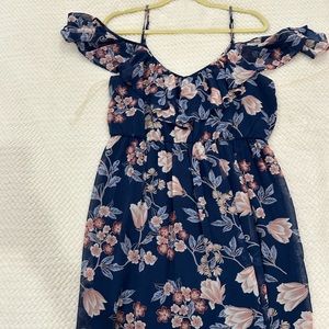 Women’s blue floral maxi off the shoulder dress